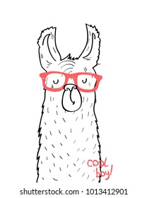 Cool Llama T-shirt Design. Vector Illustration Design For Fashion Fabrics, Textile Graphics, Prints.