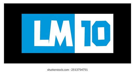 Cool LM100 letter vector, modern icon, blue and white colors, black background.