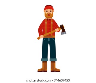 cool logger lumberjack character with axe vector illustration