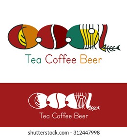 Cool Logo - humorous funny concept for modern bar, cafe, restaurant. Color and in one color. Abstract vector Tea coffee Beer icon. Logotype template for brand or corporate design 