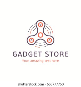Cool logo with the modern trendy game spinner. Gadget store advertisement. Logo design.