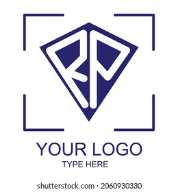 Cool logo with shapes like the letters R and P. Vector format with blue and white colors.