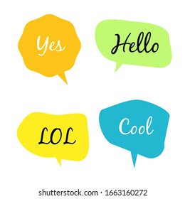 Cool Lol Yes Hello, Speech bubbles with dialog words Vector bubbles speech illustration pink  Thinking and speaking clouds