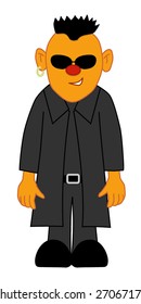 cool looking comic figure in black coat with sunglasses