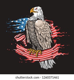 cool looking eagle and an american flag  design suitable for american national day