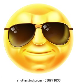 A cool looking emoji emoticon smiley face character with sunglasses on