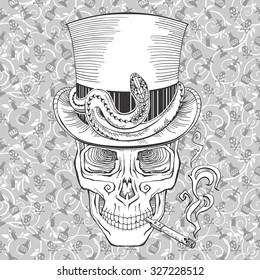 cool looking smoking skull in a top hat