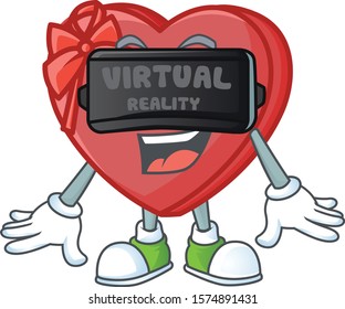 cool love gift box character in Virtual reality headset
