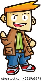 Cool male cartoon character with orange hair wearing leather jacket