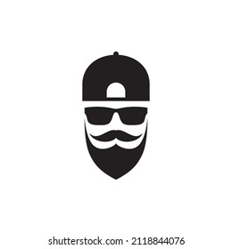 cool man with beard, mustache and sunglasses logo design, vector graphic symbol icon illustration