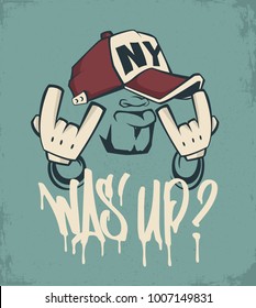 Cool man in cap, hip hop face vector print design