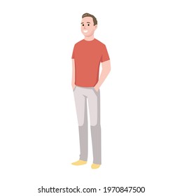 Cool man character standing with hands on pocket illustration isolated on white background