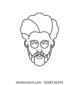 cool man face hairstyle bearded mustache circle sunglasses line minimalist logo design vector