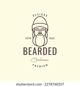 cool man face head bushy beard wearing beanie hat colorful mascot hipster vintage logo design vector