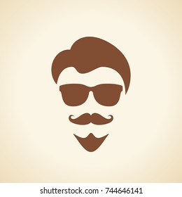 Cool man face vector illustration isolated on sepia background