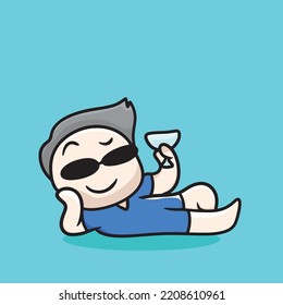 Cool Man Glasses Cartoon Character Mascot Flat Design Cute Funny Fun Sleeping