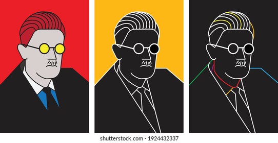 A cool man with glasses in Pop art style. Simple cartoon line character of a middle age man.