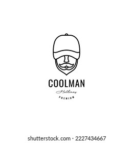 bigote de hombre fresco y cola de sombrero diseño de logotipo mínimo vector