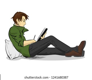 Cool man reading comfortable