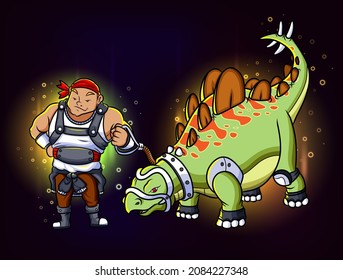 The cool man with stegosaurus esport mascot design of illustration