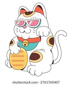 Cool Maneki Neko Lucky Cat with Sunglasses Cartoon Japanese Mascot Illustration