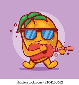 cool mango fruit character mascot playing guitar isolated cartoon in flat style