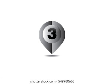 Cool map pointer icon vector illustration with number 3 on white background
