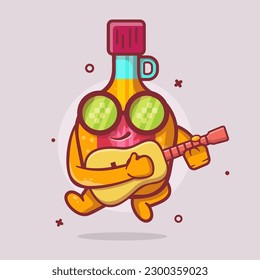 cool maple syrup bottle character mascot playing guitar isolated cartoon in flat style design 
