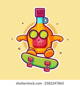 cool maple syrup bottle character mascot playing skateboard isolated cartoon