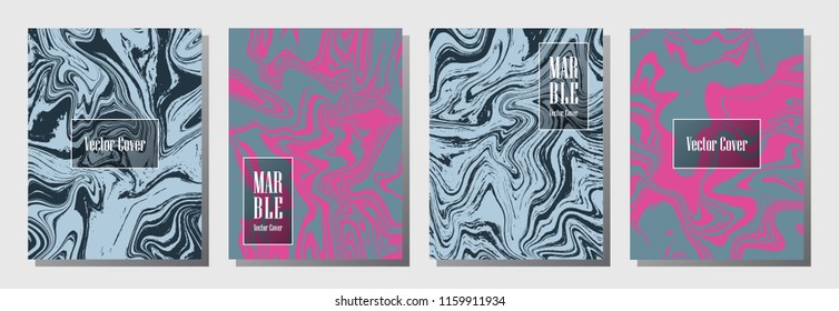 Cool marble pattern binder cover layout, journal design template vector set. Marble backdrop for binder design, journal layout template, brochure cover. Modern vector graphics.