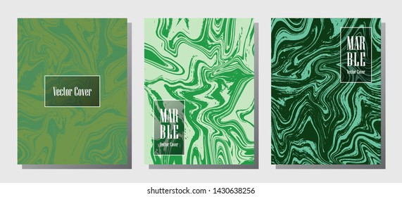 Cool marble prints, vector cover design templates. Fluid marble stone texture iInteriors fashion magazine backgrounds  Corporate journal patterns set of liquid paint waves. Notebook prints set.