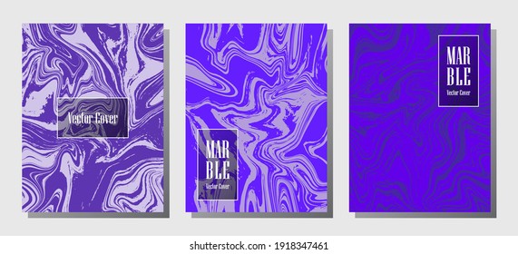 Cool marble prints, vector cover design templates. Fluid marble stone texture iInteriors fashion magazine backgrounds  Corporate journal patterns set of liquid ink waves. Notebook prints set.