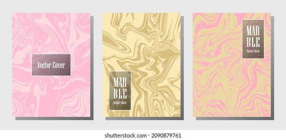 Cool marble prints, vector cover design templates. Fluid marble stone texture iInteriors fashion magazine backgrounds  Corporate journal patterns set of liquid paint waves. Report covers.