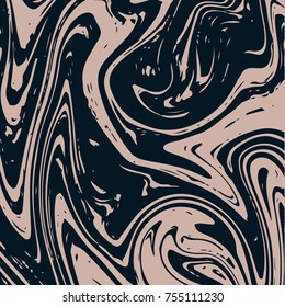 Cool Marble Texture. Noble Dark Indigo and Beige Brown Marbling Background. Japanese Liquid Paint, Suminagashi Ink Painting. Rich VIP Elegant Marble Texture Pattern. Stylish Trendy Stone Background.