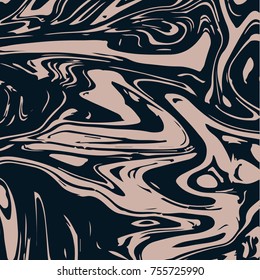 Cool Marble Texture. Noble Dark Indigo and Beige Brown Marbling Background. Japanese Liquid Paint, Suminagashi Ink Painting. Rich VIP Elegant Marble Texture Pattern. Stylish Trendy Stone Background.