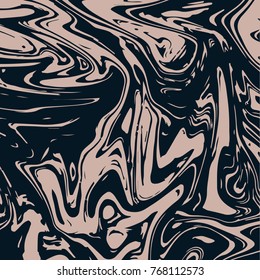 Cool Marble Texture. Noble Dark Indigo and Beige Brown Marbling Background. Japanese Liquid Paint, Suminagashi Ink Painting. Rich VIP Elegant Marble Texture Pattern. Stylish Trendy Stone Background.