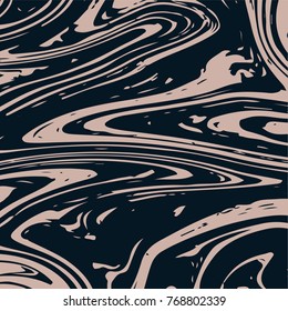Cool Marble Texture. Noble Dark Indigo and Beige Brown Marbling Background. Japanese Liquid Paint, Suminagashi Ink Painting. Rich VIP Elegant Marble Texture Pattern. Stylish Trendy Stone Background.