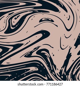 Cool Marble Texture. Noble Dark Indigo and Beige Brown Marbling Background. Japanese Liquid Paint, Suminagashi Ink Painting. Rich VIP Elegant Marble Texture Pattern. Stylish Trendy Stone Background.