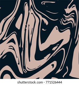 Cool Marble Texture. Noble Dark Indigo and Beige Brown Marbling Background. Japanese Liquid Paint, Suminagashi Ink Painting. Rich VIP Elegant Marble Texture Pattern. Stylish Trendy Stone Background.