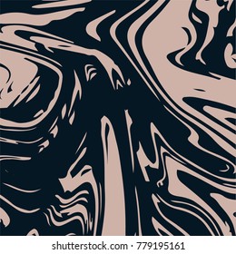 Cool Marble Texture. Noble Dark Indigo and Beige Brown Marbling Background. Japanese Liquid Paint, Suminagashi Ink Painting. Rich VIP Elegant Marble Texture Pattern. Stylish Trendy Stone Background.