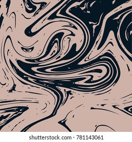 Cool Marble Texture. Noble Dark Indigo and Beige Brown Marbling Background. Japanese Liquid Paint, Suminagashi Ink Painting. Rich VIP Elegant Marble Texture Pattern. Stylish Trendy Stone Background.