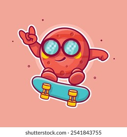 cool mars planet character mascot playing skateboard isolated cartoon