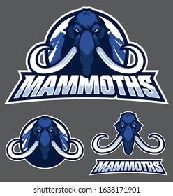 Cool mascot with blue mammoth isolated on white background and in 4 versions.