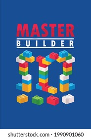 Cool Master Builder Colorful Building Blocks Bricks Vector Illustration Graphic Design for Document and Print