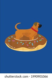 Cool Mastiff Shirt Donut Pool Float On Dog Vector Illustration Graphic Design for Document and Print
