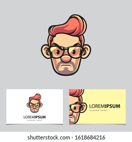 Cool Mature Man Mascot Logo Name Card Template