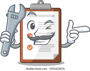 Cool Mechanic clipboard Scroll cartoon character design