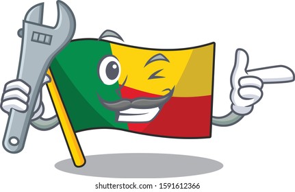 Cool Mechanic flag benin Scroll cartoon character design