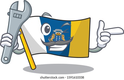 Cool Mechanic flag canary island Scroll cartoon character design