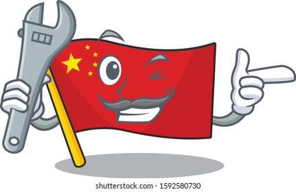 Cool Mechanic flag china Scroll cartoon character design